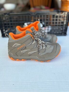 Merrell Kids Gray and Orange Mid-Top Hiking Shoes